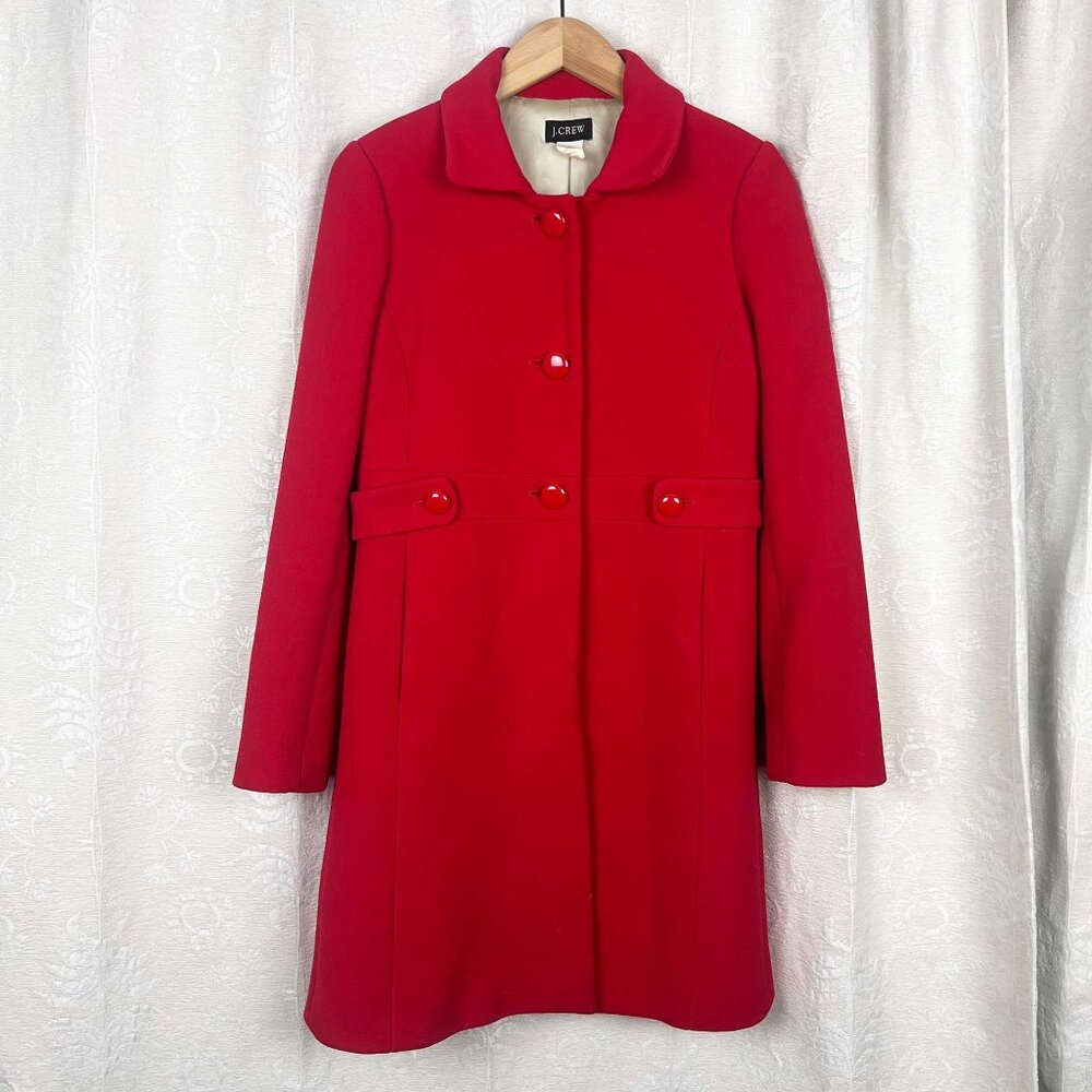J. Crew Lady Day top coat wool blend double cloth poppy red